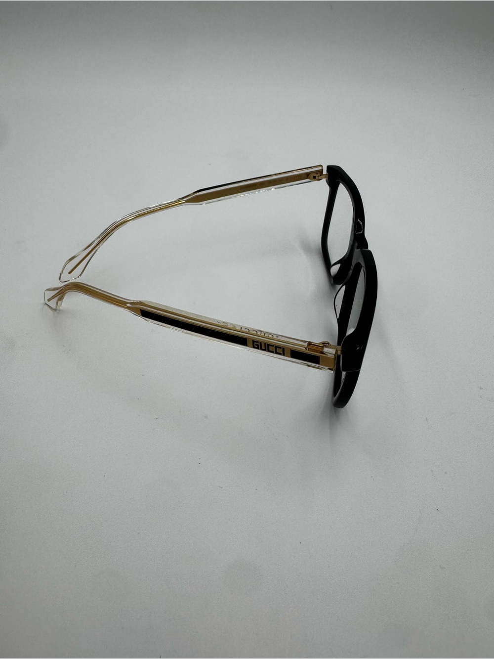 Gucci Black and Gold Rectangular Glasses - Picture 2 of 7